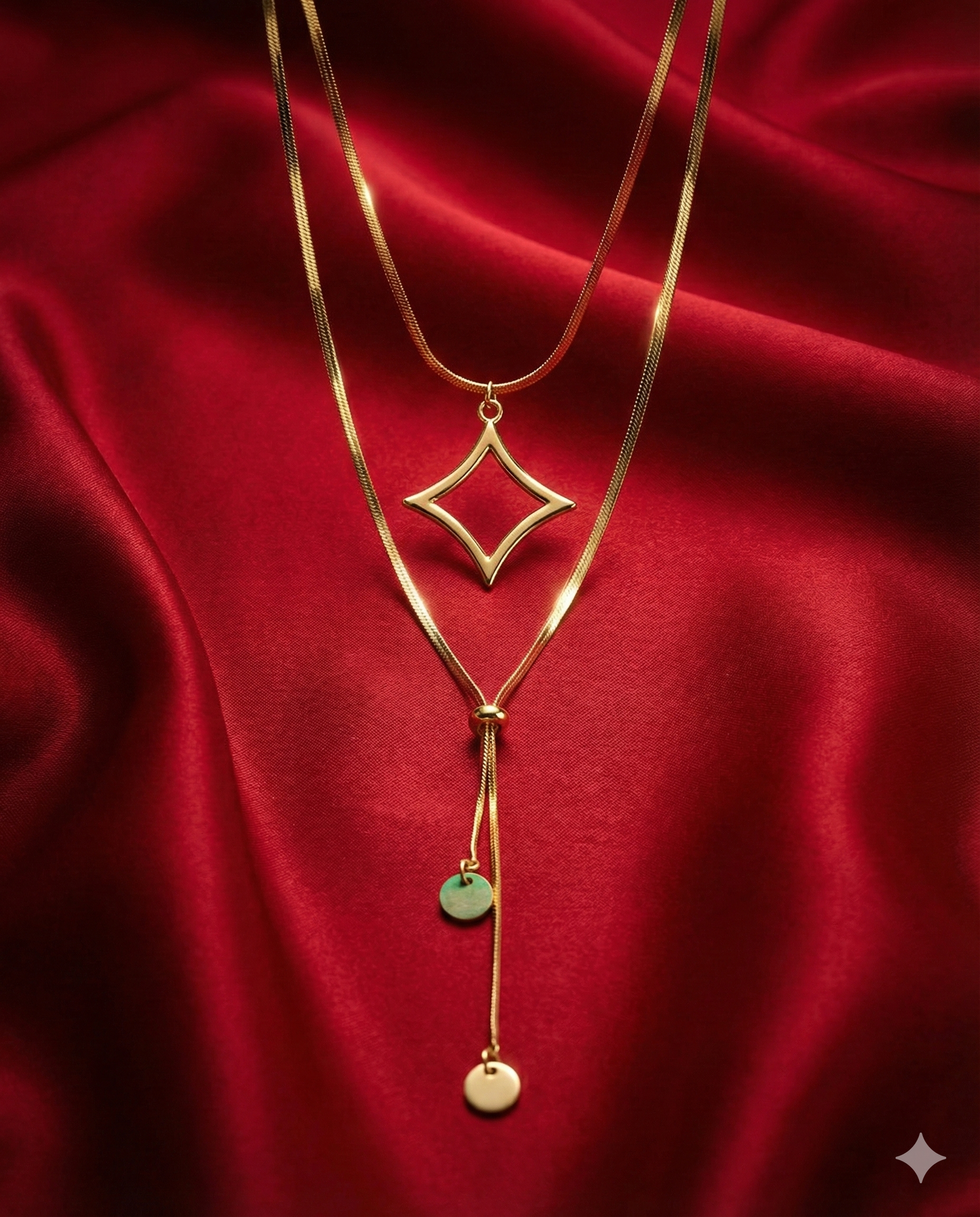 Elegant Dual-Layer Gold Geometric Drop Necklace