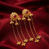 Traditional Gold-Tone Floral Chain Drop Earrings with Red Stone