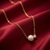 Minimalist Gold-Tone Pearl & Crystal Pendant Necklace