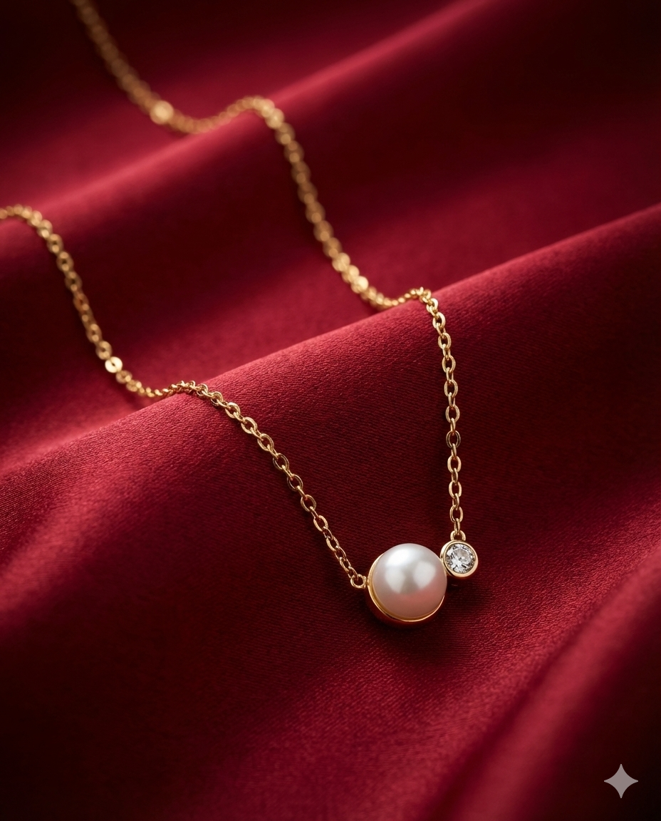 Minimalist Gold-Tone Pearl & Crystal Pendant Necklace