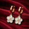 Gold-Tone Mother-of-Pearl Floral Hoop Drop Earrings
