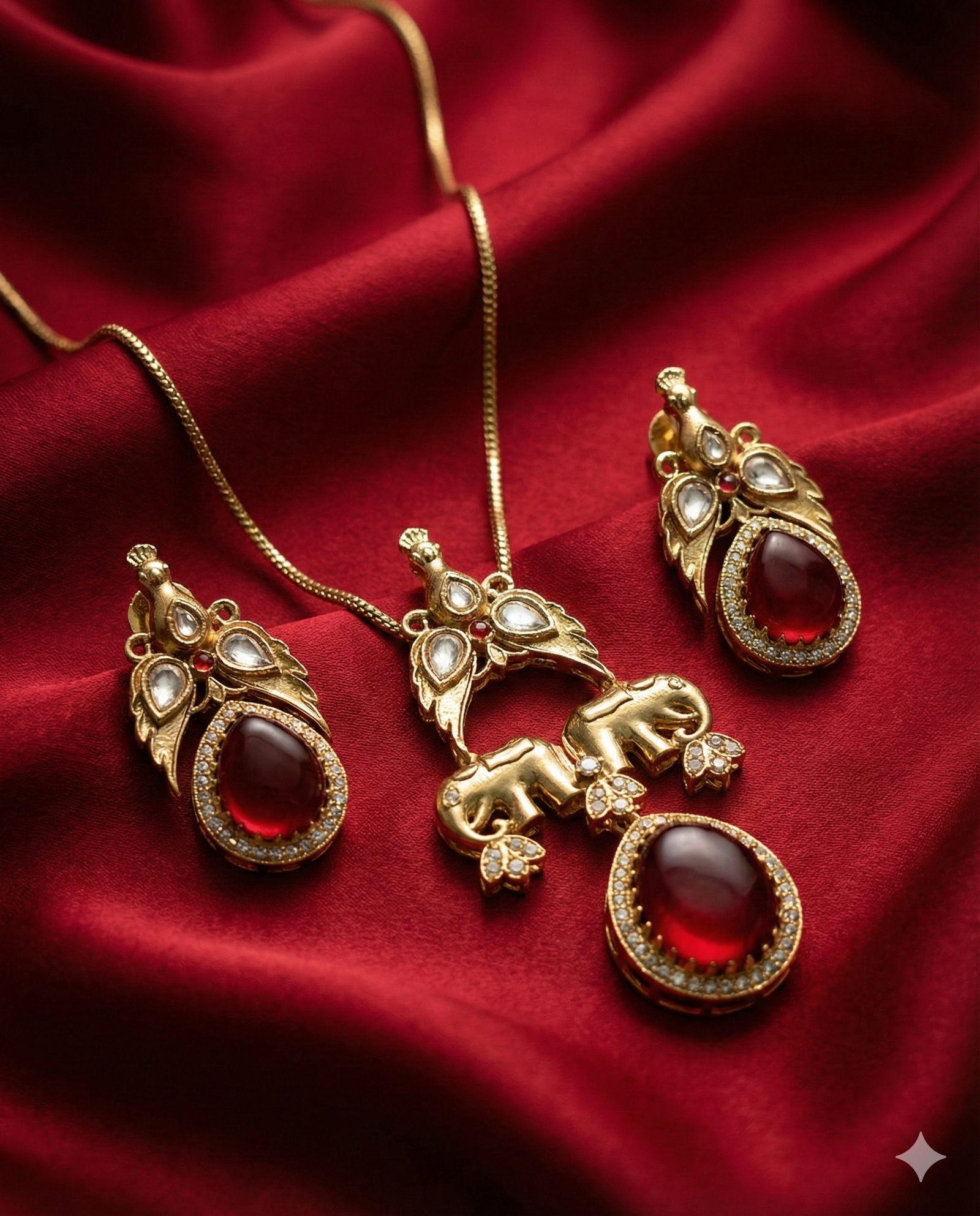 Royal Ruby-Red Kundan Pendant Necklace Set