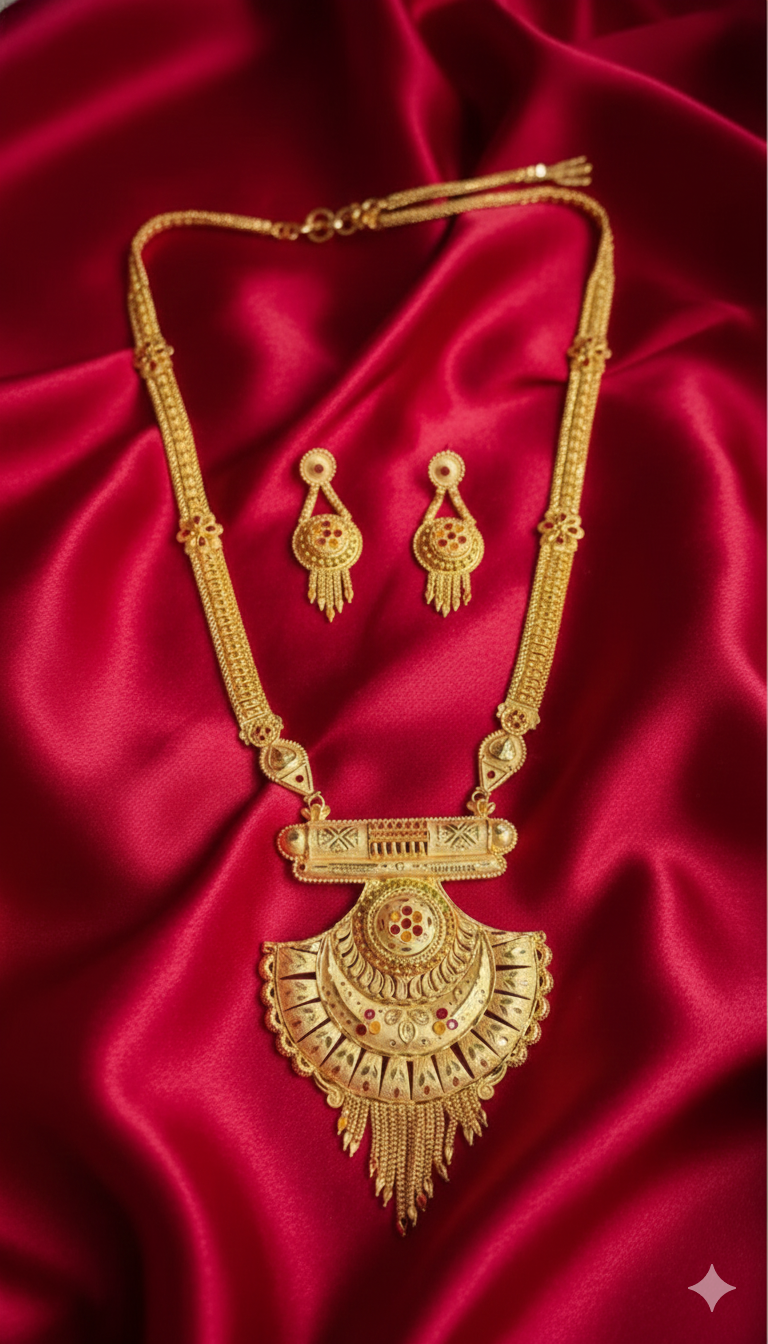 Heritage Antique Gold Long Pendant Necklace Set - Image 2
