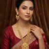 Traditional Gold-Finish Long Necklace Set with Matching Jhumka Earrings