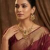 Traditional Gold-Finish Kundan Necklace Set with Matching Earrings