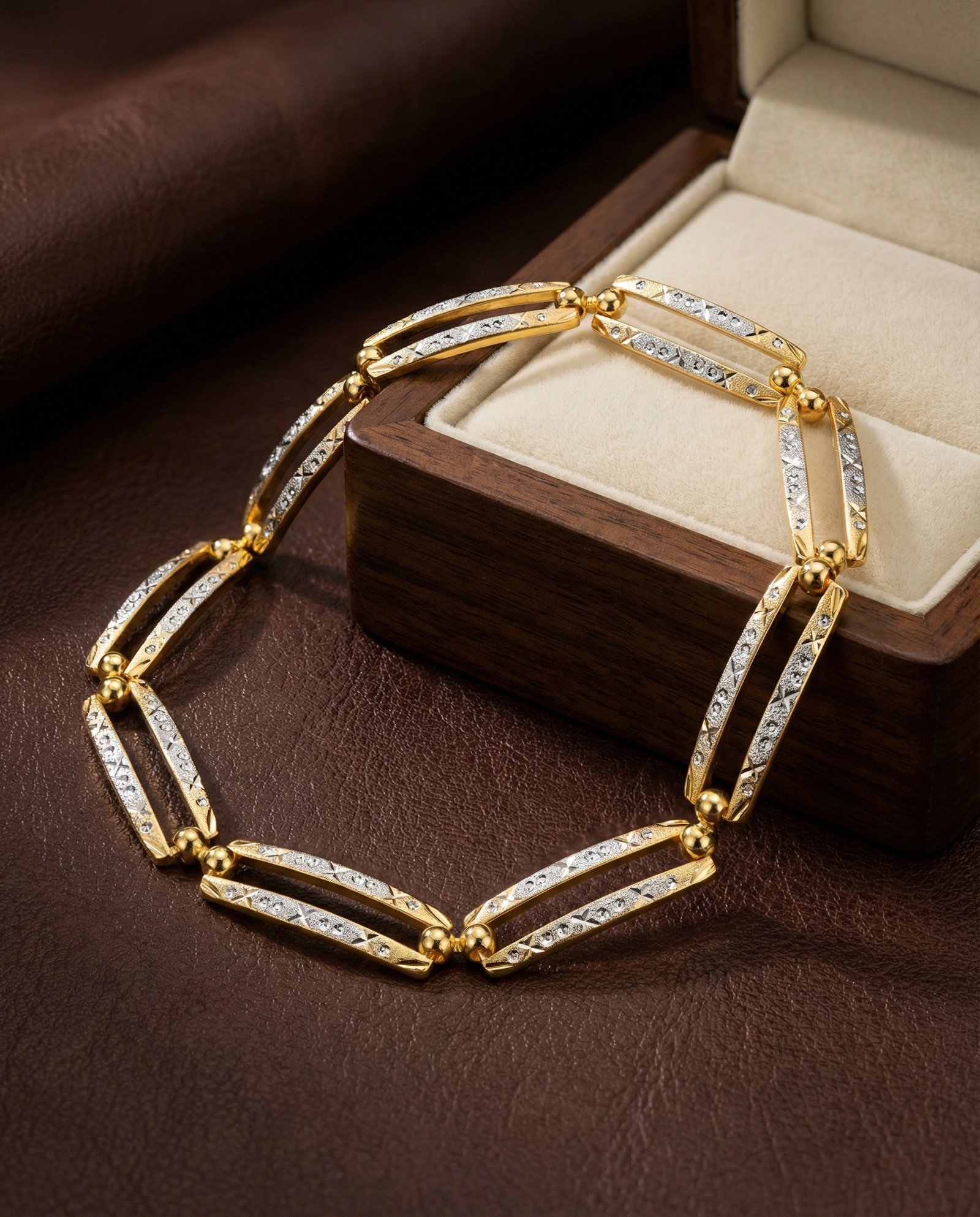 Designer Gold Finish Engraved Link Bracelet for Men - Image 2