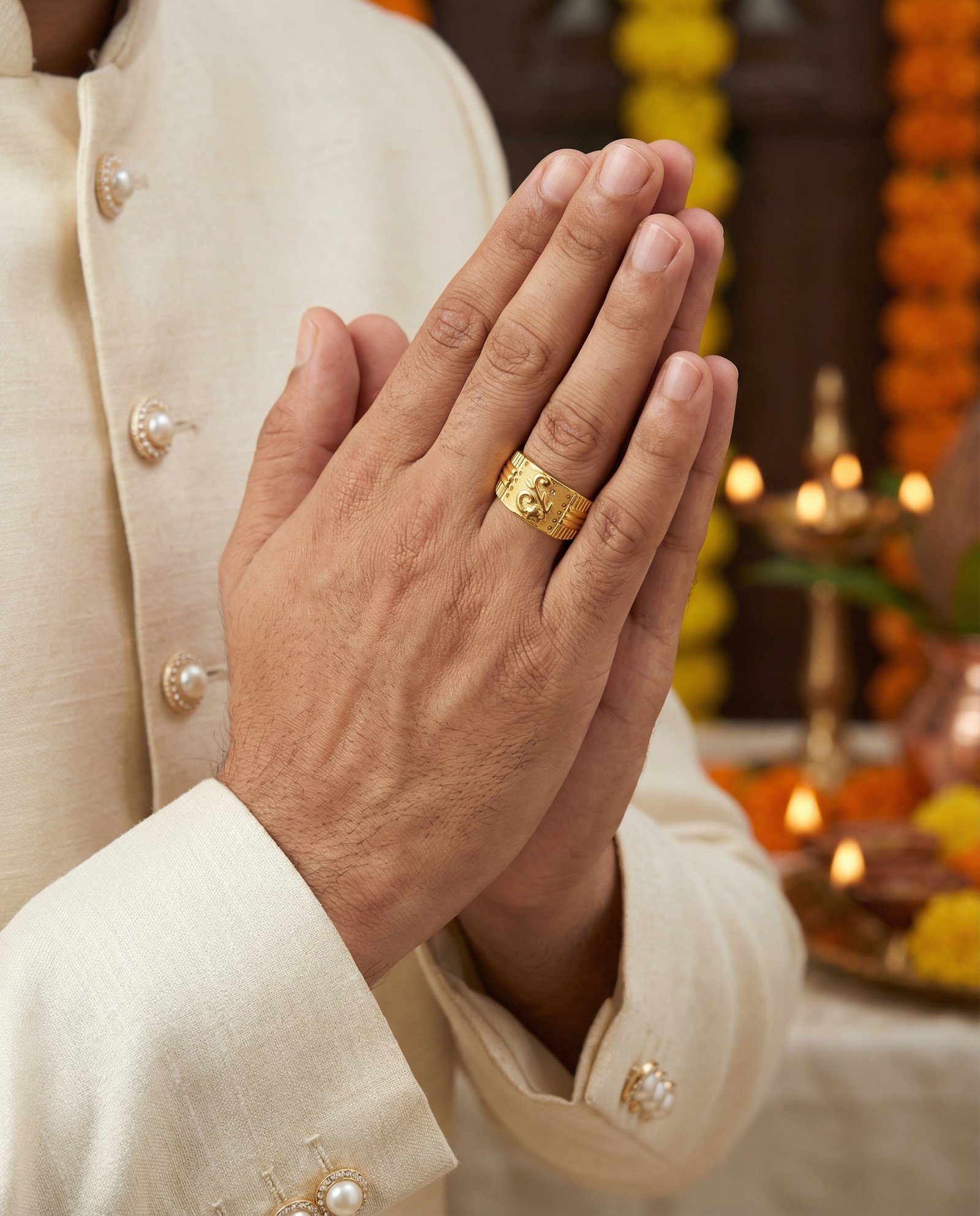 Royal Gold Finish Engraved Designer Ring for Men